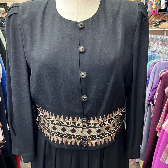 Vintage Periwinkle Black & Brown Button Front Maxi Dress Size 10 - Picture 2 of 3